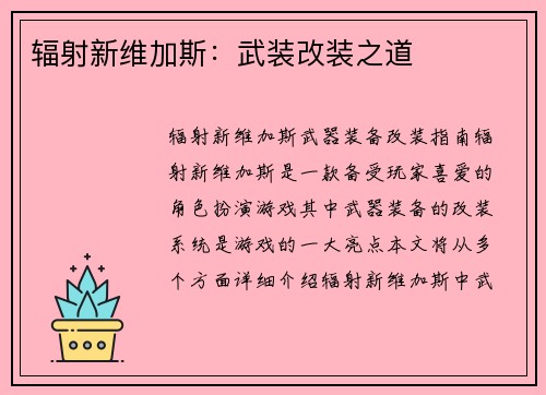 辐射新维加斯：武装改装之道
