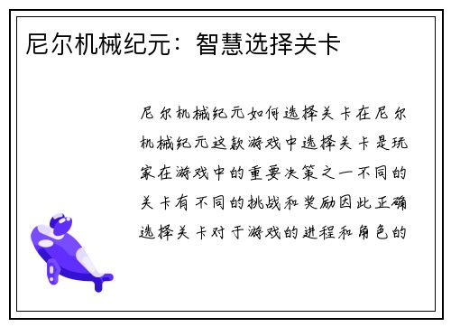 尼尔机械纪元：智慧选择关卡